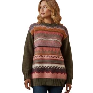 Vintage Genuine 100 Percent Sheep's Wool Multicolor Patterned Women's Sweater